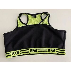 LF Sport Crop Top Sports Bra Mesh Boxing Black Neon Yellow Logo Size M Check Pic
